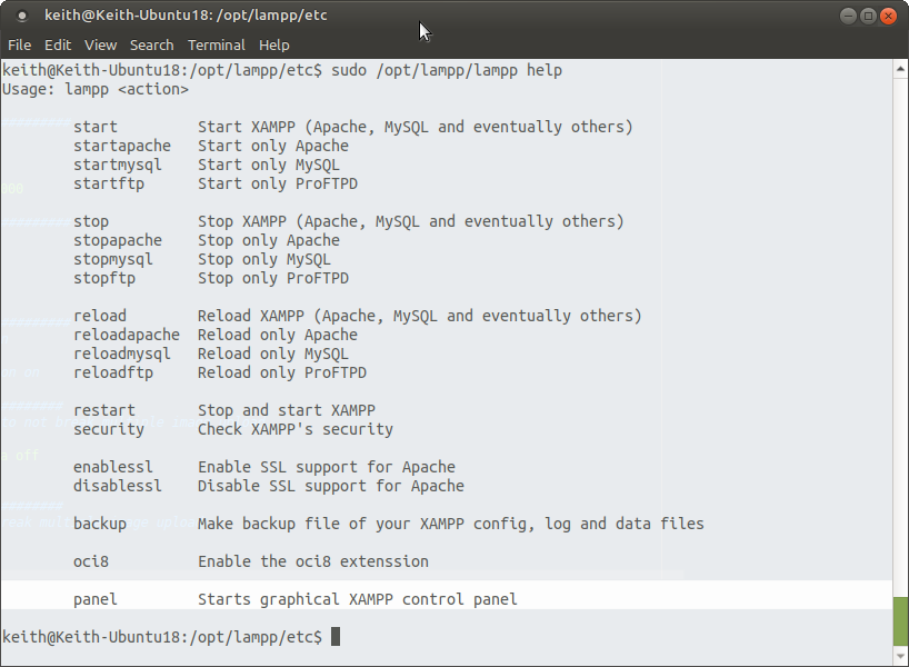 Ubuntu Help screen for XAMPP